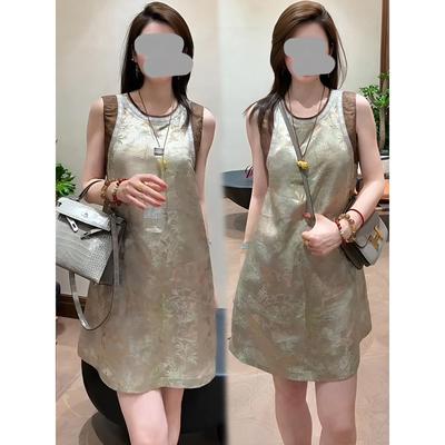 新中式国风改良旗袍连衣裙女2025夏季新款修身显瘦拼接无袖背心裙