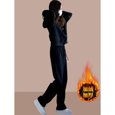 2025秋冬新款女士运动服套装加绒加厚休闲时尚两件套卫衣洋气时髦