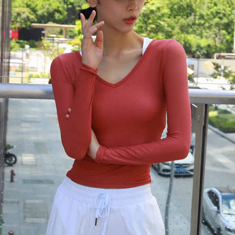 紧身运动上衣女长袖V领瑜伽服速干修身显瘦跑步健身服|ruв категории спортивный костюм/досуг одежды, фитнес - одежды, аэробика костюм - от Buy2taobao.com для оказания профессиональной услуги покупки агента Taobao
