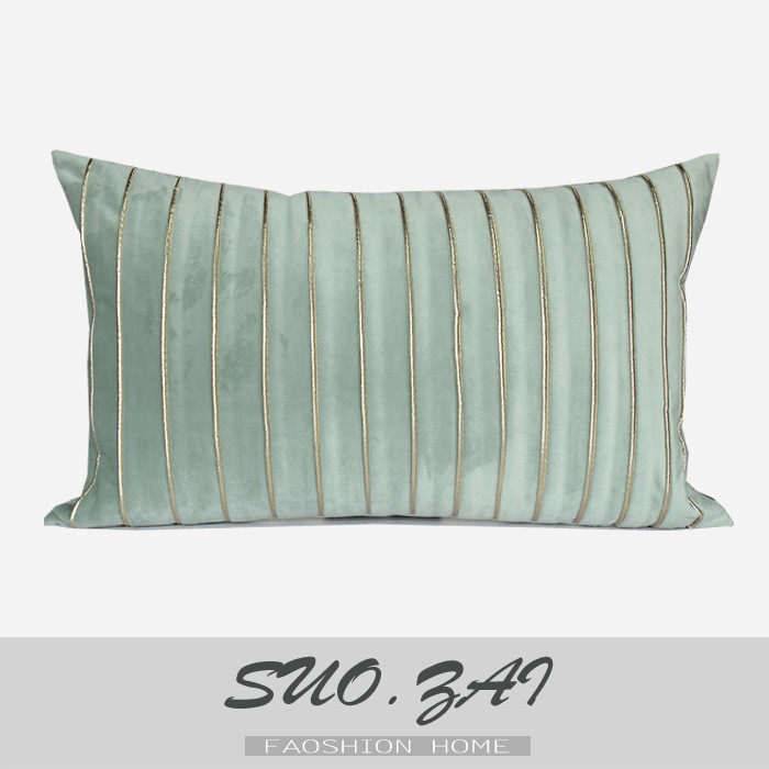 简约现代样板间沙发靠垫靠包抱枕/灰绿色条纹金属拼接腰枕绣花,居家布艺,靠垫/抱枕,淘宝优惠券,粉丝福利购,淘宝优惠卷