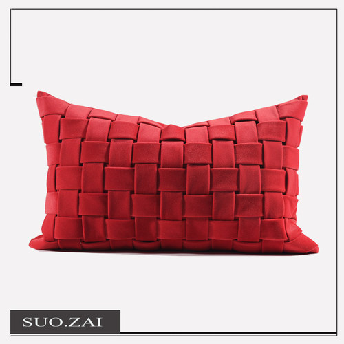 轻奢意抱枕沙发客厅编织红色腰枕