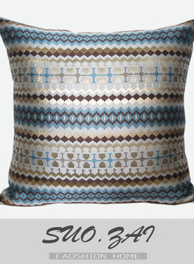 SUO.ZAI/现代简约样板房/沙发靠垫/抱枕/灰蓝色几何提花方枕