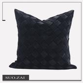 现代简约高级黑色绒面编织抱枕轻奢样板间客厅沙发高端酒店靠垫套