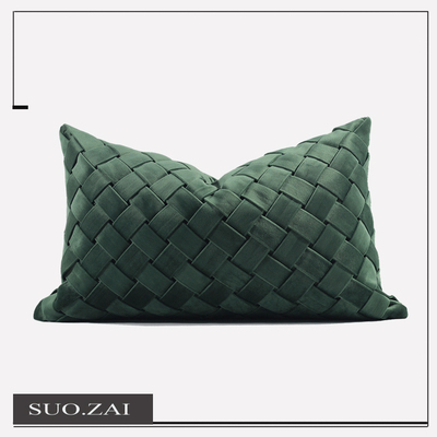 现代墨绿色编织抱枕酒店沙发腰枕