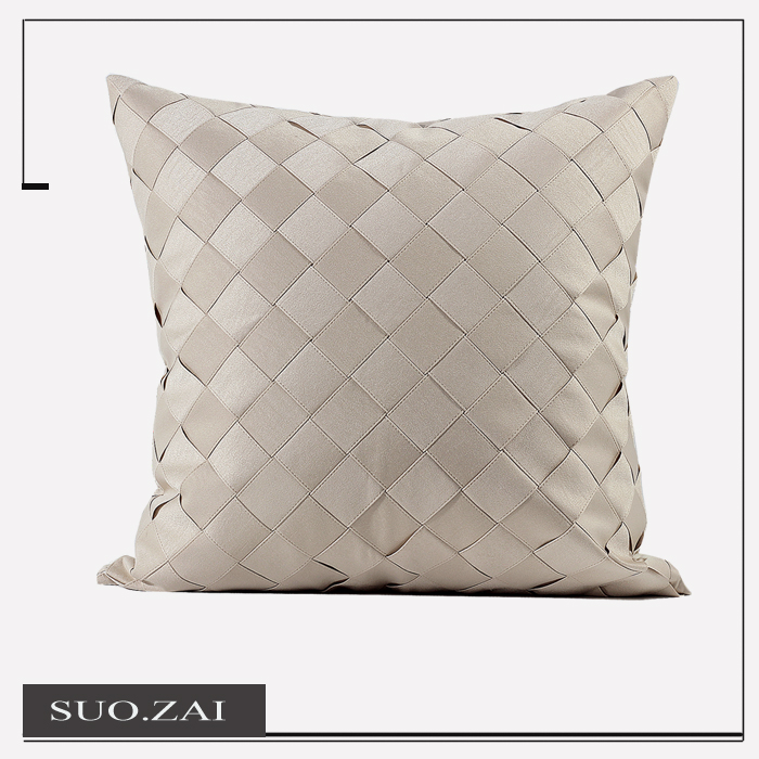 现代沙发客厅米色编织抱枕套靠垫