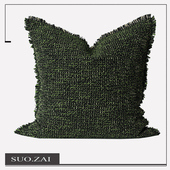 现代侘寂中古风棉麻肌理毛边抱枕套客厅沙发民宿绿色靠垫套靠枕