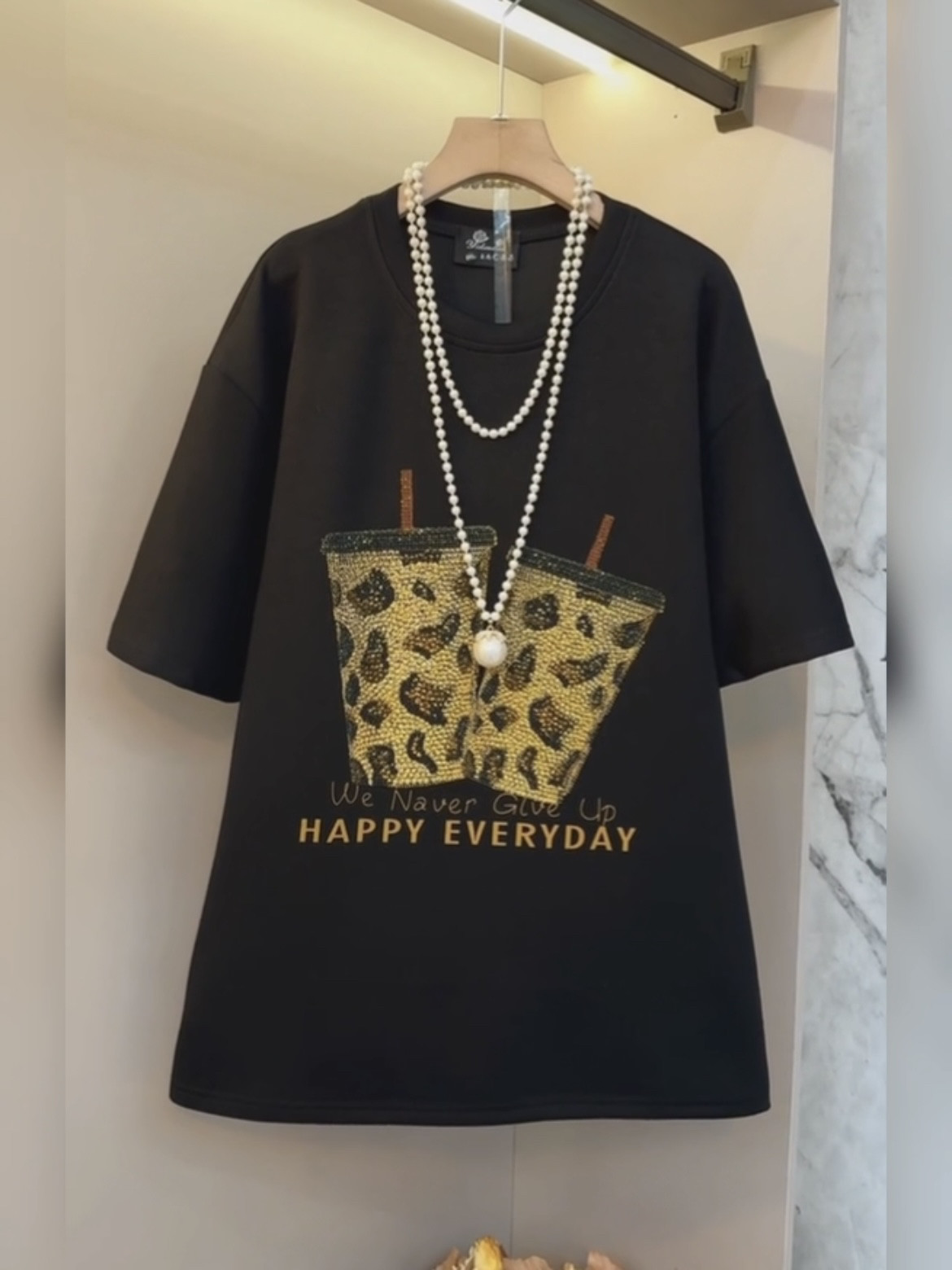 秋冬大码女装重工钉珠豹纹奶茶短袖T恤女新款潮牌宽松显瘦上衣潮,女装/女士精品,T恤,淘宝优惠券,粉丝福利购,淘宝优惠卷