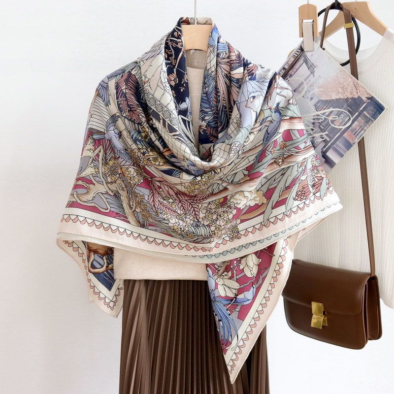 秘境花园双面异色真丝羊毛洋气欧美风高端大牌风135丝毛围巾披肩