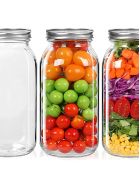 64oz美式mason梅森罐玻璃刻度密封罐沙拉酸奶燕麦杯带盖