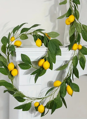 仿真柠檬挂饰跨境亚马逊家居柠檬果装饰绿植仿真柠檬藤条摆件