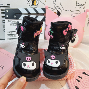 黑色雪地靴加厚女童女宝中大童冬鞋冬季防水2025新款儿童鞋子秋冬