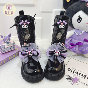 2025新款爆款女童黑色长靴女秋冬长筒女宝加绒小女孩马丁靴子女款