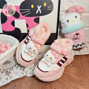 女童可爱卡通粉色高帮棉鞋新款加绒运动鞋女孩幼儿童女款冬天鞋子