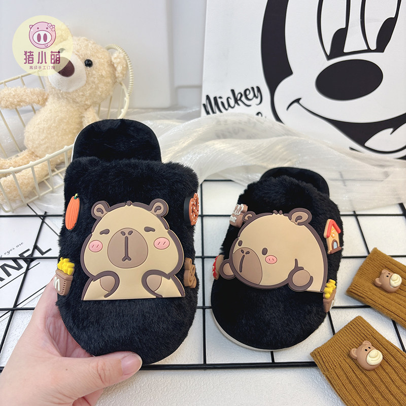 儿童卡吧啦棉拖鞋宝宝拖鞋秋冬室内地板冬天男宝秋冬款小朋友防滑