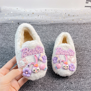 女童毛毛鞋外穿鞋子室内家居冬天女宝宝女宝小童豆豆鞋一脚蹬秋冬