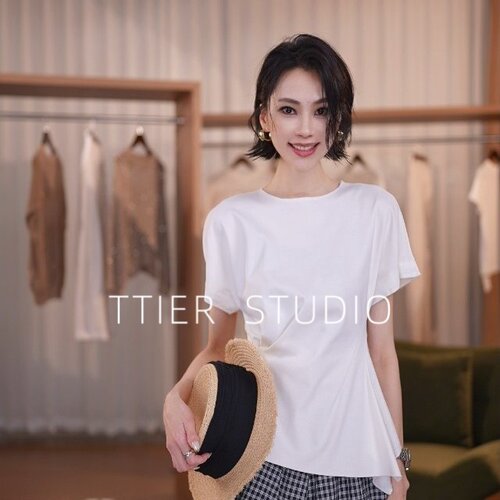 TTIER | 26夏新款桑蚕丝天丝袖褶皱遮肉显瘦上衣MS258