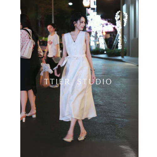 TTIER| 【女主角】夏新款V领收腰显瘦气质连衣裙女款MSL169-223