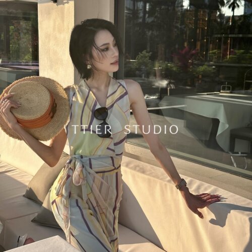 TTIER｜【海岛的风】夏季复古无袖印花收腰显瘦女士连衣裙MS274