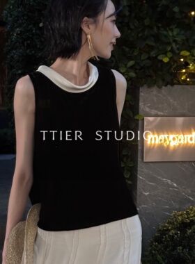 TTIER｜【水滴】A面真丝丝绒B面醋酸撞色设计无袖上衣MSL100