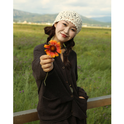 【山蔓】云栖橪慵懒风卷边开衫女复古圆领外套100%山羊绒春秋冬季