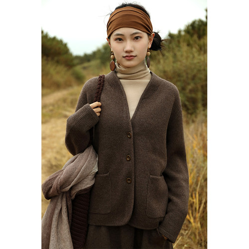 【臻厚】 云栖橪重磅V领加密提花羊绒女装上衣外套 通勤百搭保暖