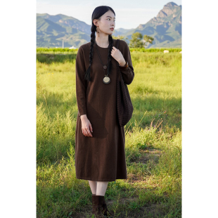 圆领中长款 云栖橪纯山羊绒轻职风春秋显瘦针织连衣裙 随心裙