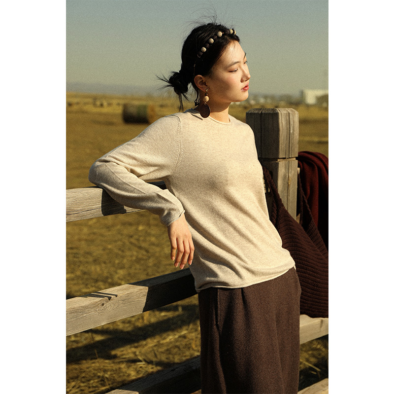 【补贴系列-卷边】云栖橪 纯羊绒百搭针织打底衫女秋冬季毛衣简约