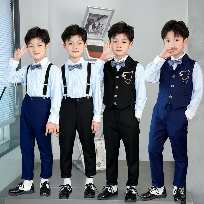 2024儿童礼服男童花童马甲套装钢琴演出服男孩背带裤主持人六一夏