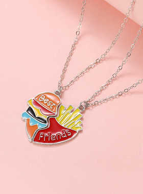 二人款滴油磁吸卡通闺蜜项链合金