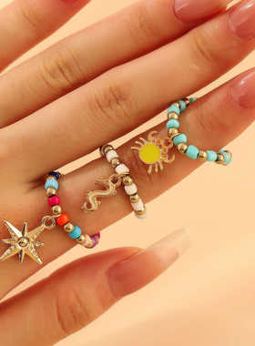 海洋风潮时尚彩色串珠戒指