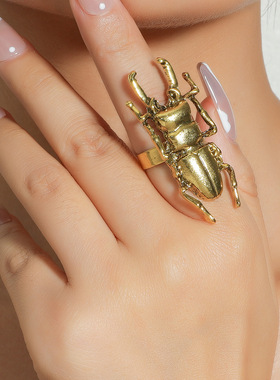 Scarab beetle ring个性夸张太阳的力量金龟子戒指区别派昆虫指环