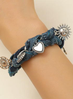 自由复古牛仔蓝布编织手链