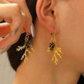 Pinecone earrings复古创意松果树枝桠ins秋冬耳环项链幸运与美好