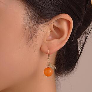 Orange earrings元气橘子不对称水果耳环大桔大利Q糖柑子橙子耳钉