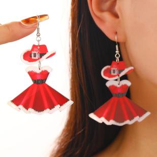 Christmas dress earrings红色圣诞礼裙耳环活力氛围夸张派对耳饰