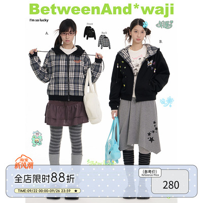 春季黑色两面穿格子卫衣开衫