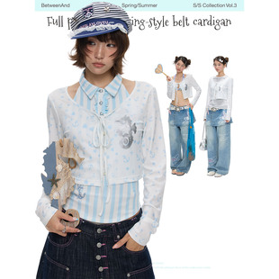 BETWEENAND「海风航迹」夏季白色航海绑带开衫轻薄防晒上衣开衫女