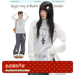 BETWEENAND「初雪时刻」冬季高领燕麦白糯米绒软糯波点提花毛衣女