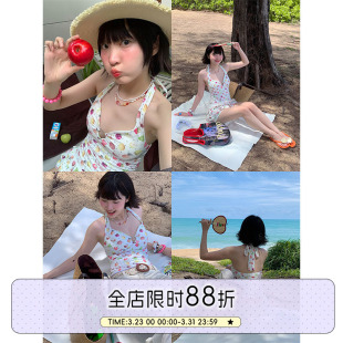 两件套 荷叶边短裤 BETWEENAND 夏日水果波点满印海边温泉泳衣女