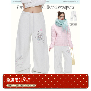 BETWEENANDx章鱼草 冬季加绒加厚卫裤女2026新款灰色显瘦休闲裤