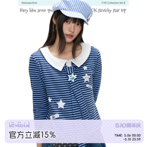 海军蓝七分袖娃娃领上衣