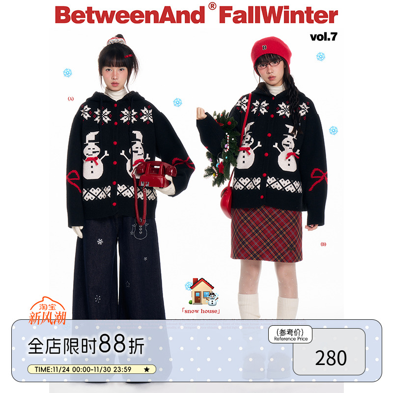 冬季小雪人蝴蝶结提花毛衣