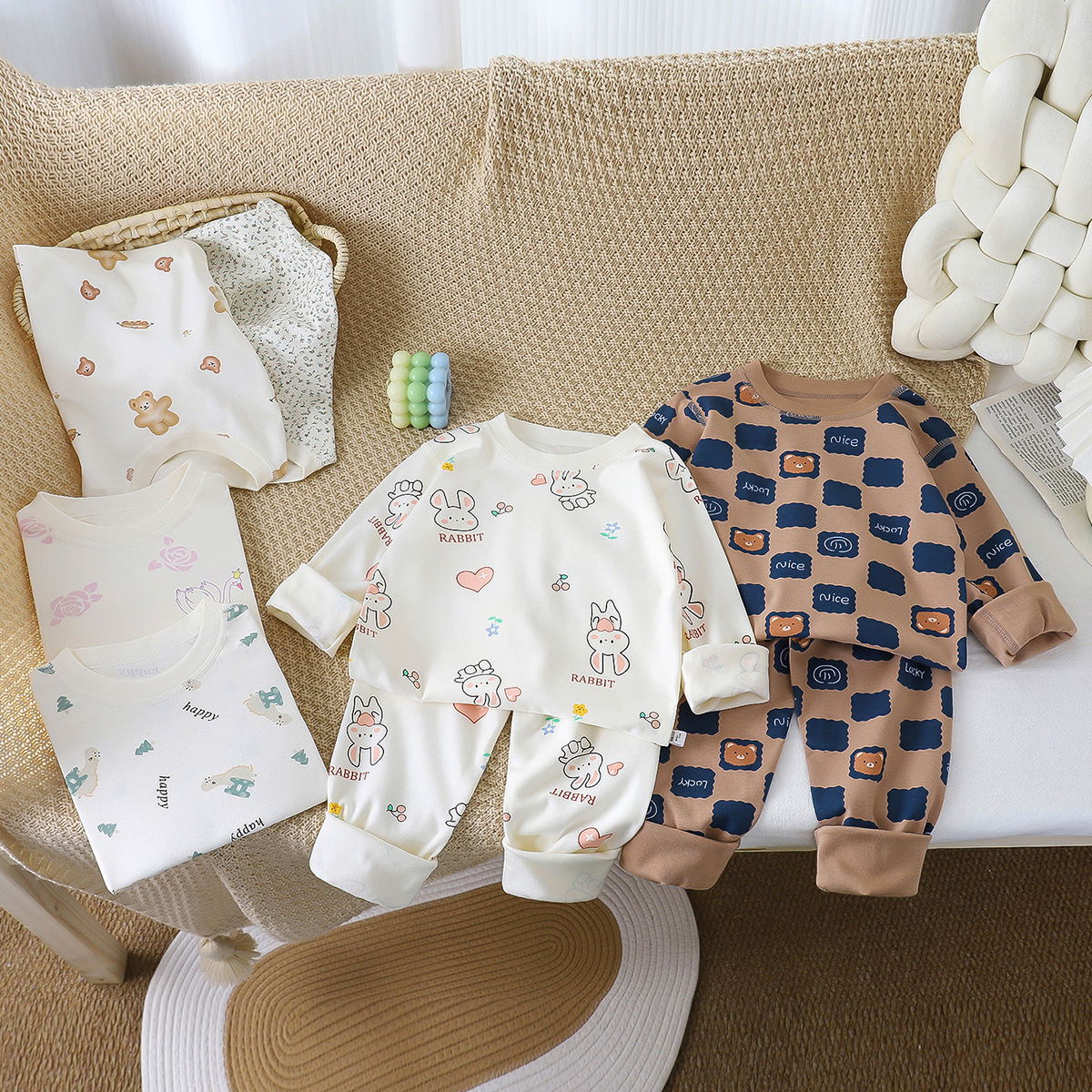 儿童家居服纯棉内衣套装秋冬新款中大童40精梳卡通男女童睡衣