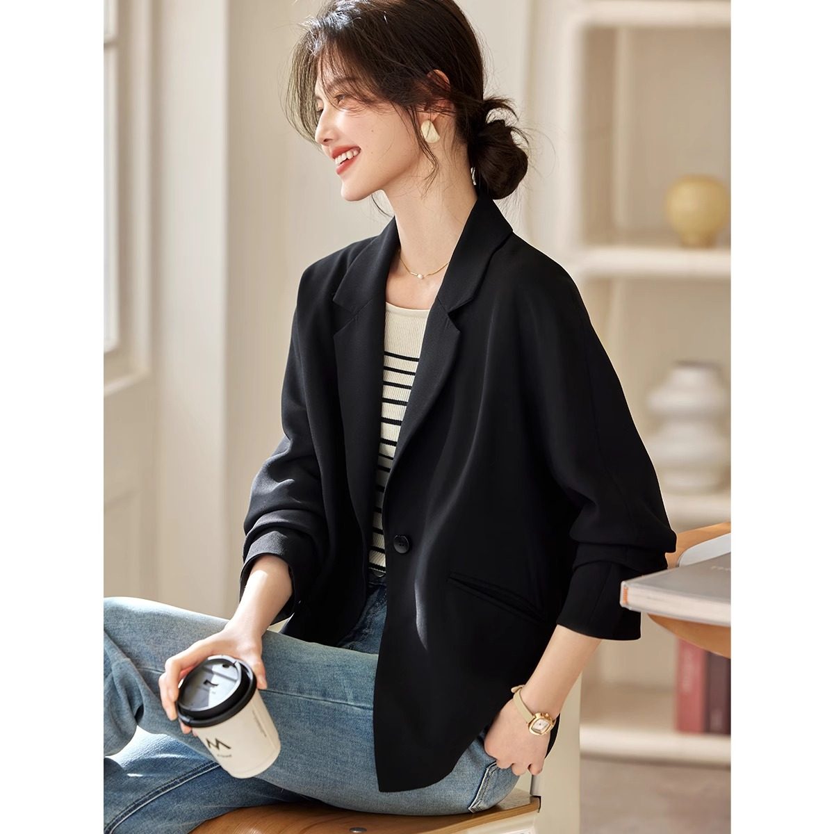 休闲西装外套女春季202新款气质高端通勤简约职场平驳领西服