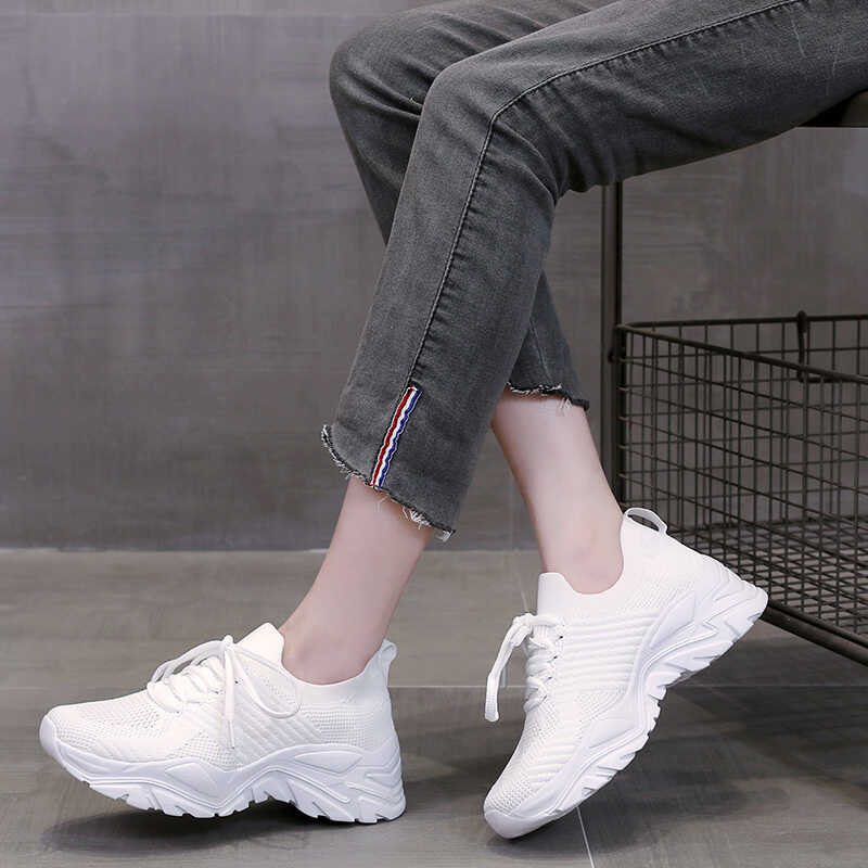 飞织透气增高网面运动鞋百搭厚底