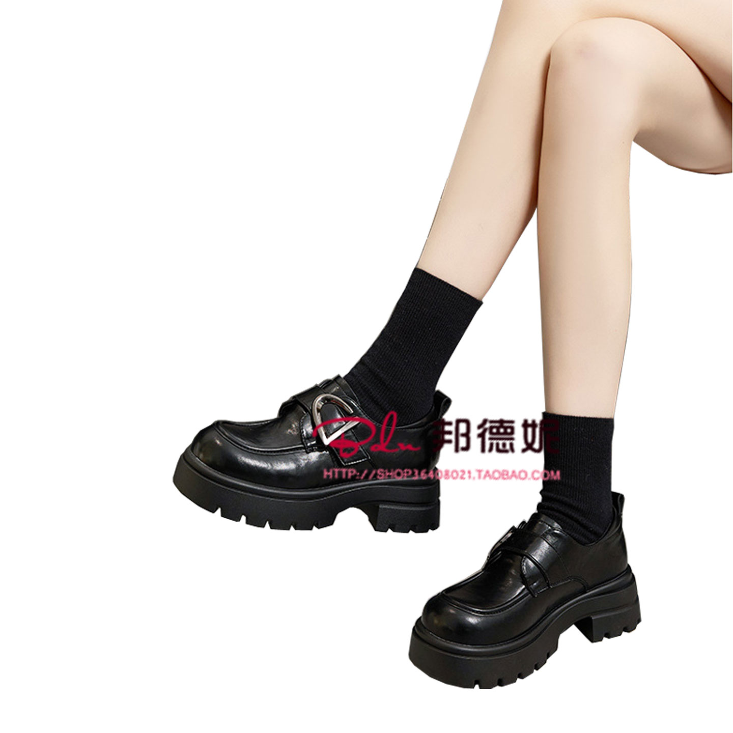 乐福鞋真皮松糕厚底百搭