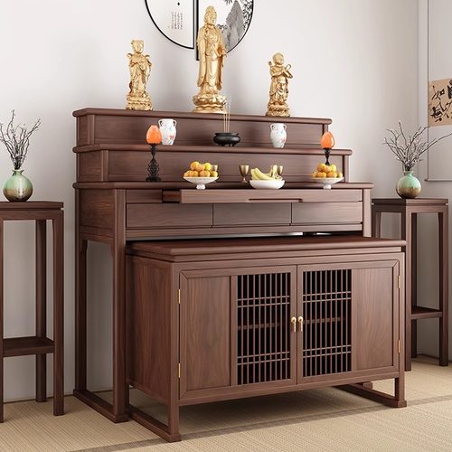 新中式黑胡桃实木藏式供桌香案家用佛台佛堂财神桌阶梯贡台桌三层