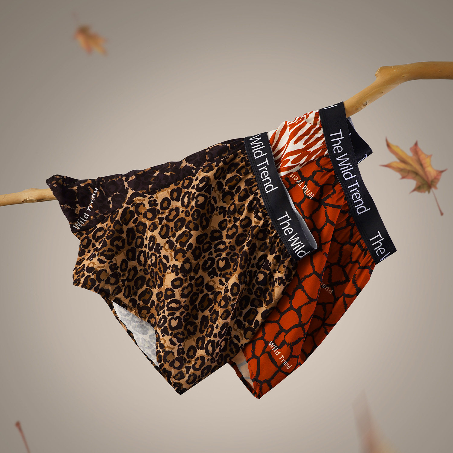 红色男士阿罗裤潮流豹纹居家休闲款四角梭织宽松大码男生运动内裤