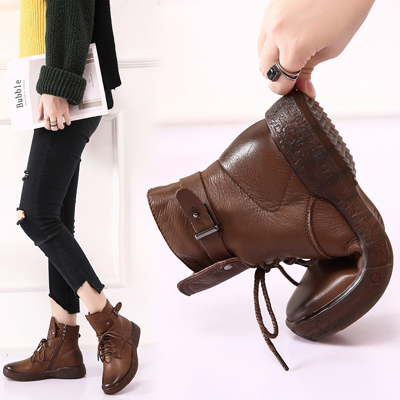 短靴女秋冬單靴2020新款真皮軟底馬丁靴女英倫風平底系帶中筒女靴在類目 女鞋, 靴子, 馬丁靴中 - 來自Buy2taobao.com提供專業的淘寶代購服務