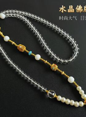 个性泰国佛牌链唐卡吊坠快拆扣白水晶珍珠贝圆珠链百搭佛牌挂链